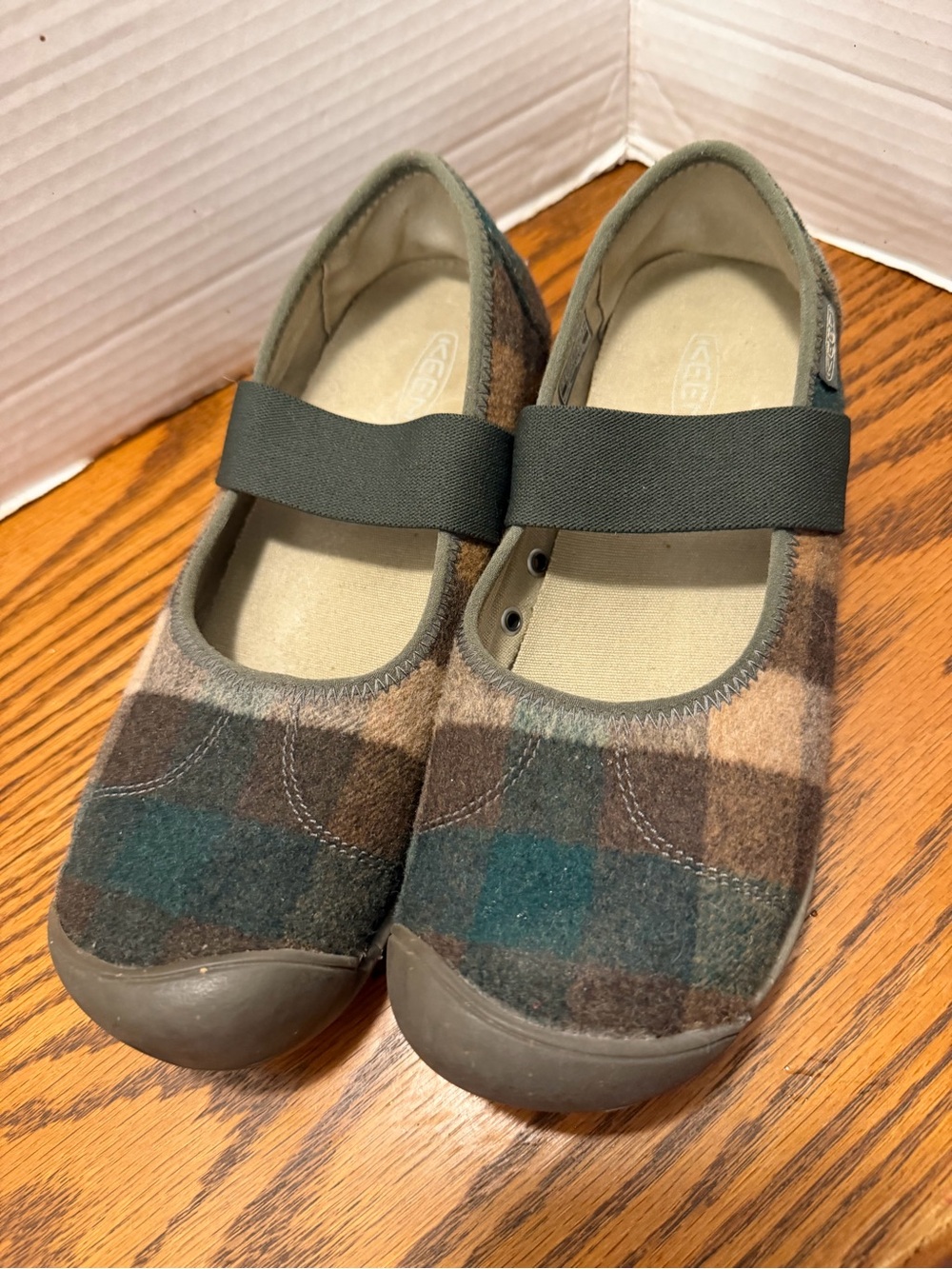 Keen Woman’s Plaid Mary Jane in Brown and Green
